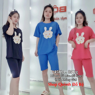 Đồ bộ nữ mặc nhà bộ mặc nhà bigsize sau sinh dễ thương thun cotton quần lửng set thỏ thêu S163