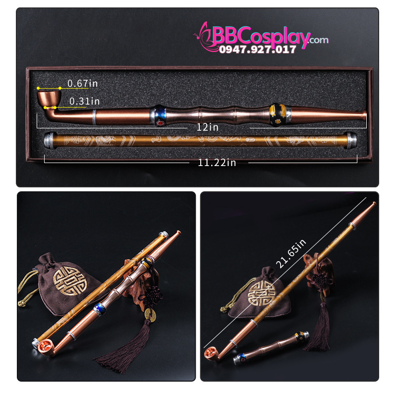 Bộ Tẩu Cán Dài Khắc Hoa Văn - 14542