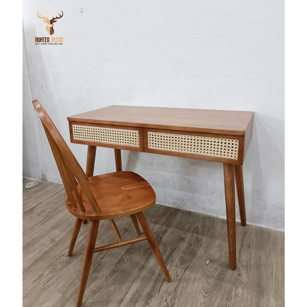 Bàn làm việc, bàn makeup gỗ phối mây