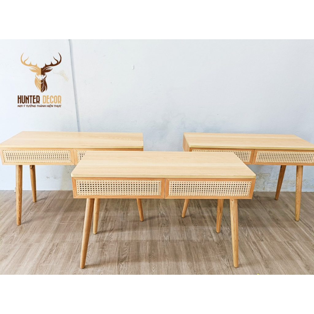 Bàn làm việc, bàn makeup gỗ phối mây