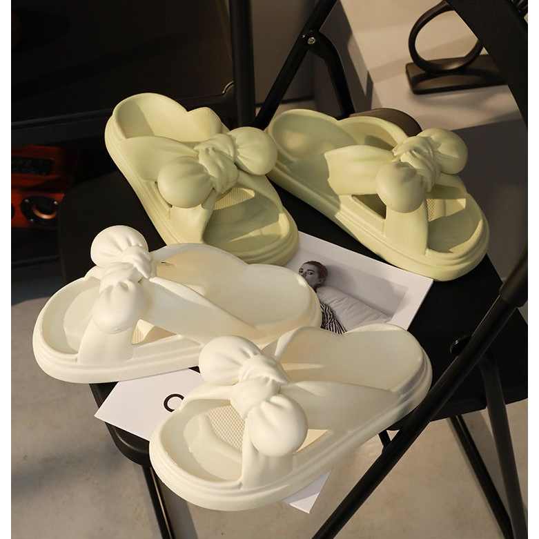 Dép nữ quai chéo gắn nơ Dép sandal nữ mùa hè đi biển Chống trượt Thoải mái Thoáng khí