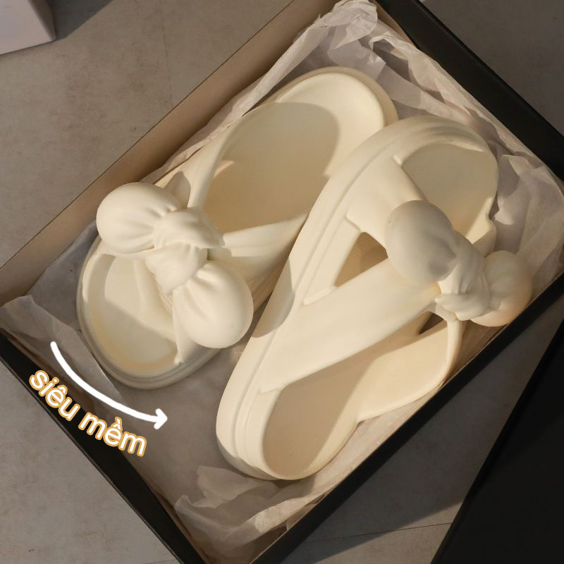 Dép nữ quai chéo gắn nơ Dép sandal nữ mùa hè đi biển Chống trượt Thoải mái Thoáng khí