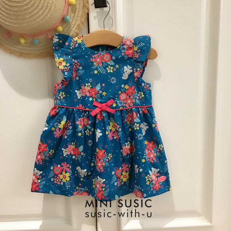 Váy bé gái kèm quần chip 3-24 tháng SERGENT MAJOR ngắn tay in hoa 2 lớp cotton mềm váy bé gái mùa hè đầm xuất dư bé gái