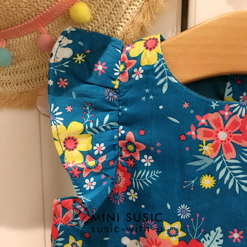 Váy bé gái kèm quần chip 3-24 tháng SERGENT MAJOR ngắn tay in hoa 2 lớp cotton mềm váy bé gái mùa hè đầm xuất dư bé gái