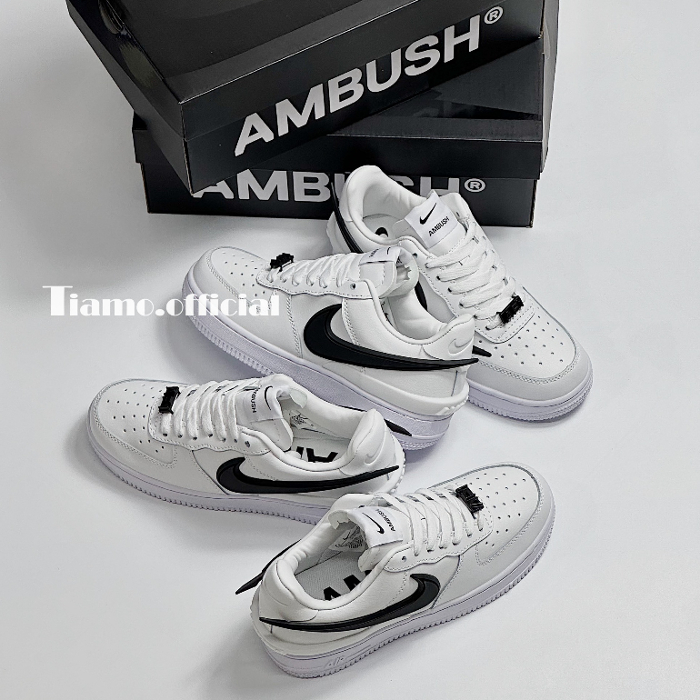 Giày Thể Thao Sneaker Ni,ke Air Force One Ambush Low White And Bacl Màu Trắng Vệt Đen Cho Nam Nữ Mẫu_2023