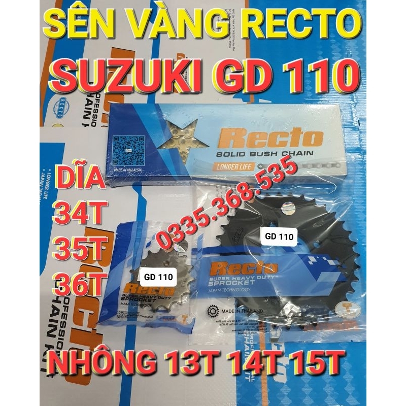 Nhông sên dĩa suzuki gd 110 CHÍNH HÃNG RECTO SÊN VÀNG/SÊN ĐEN