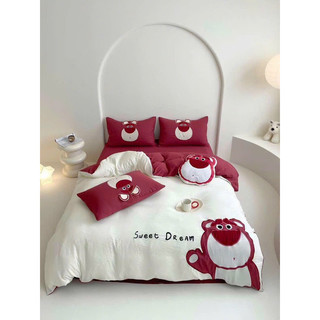 Bộ vỏ chăn ga gối cotton đũi disney suhali- set 5 món ga giường , vỏ gối, vỏ chăn