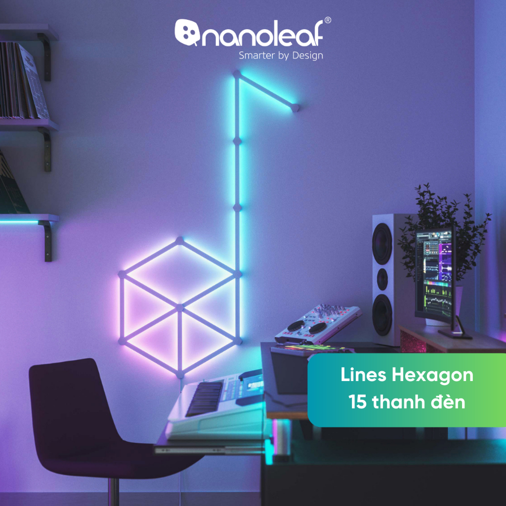 Đèn LED RGB lắp ghép thông minh Nanoleaf Lines Hexagons hình Nốt Nhạc - Music Studio 15 thanh đèn