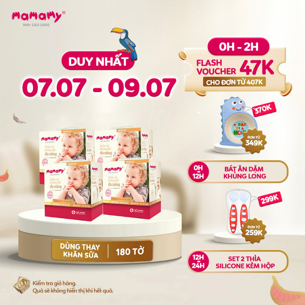 Combo 4 Khăn khô đa năng diệt khuẩn tia cực tím Mamamy Dùng thay khăn sữa an toàn cho bé 180 tờ