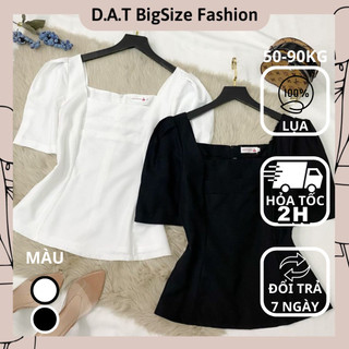 Áo Bigsize Tay Phồng Cổ Vuông , Kiểu Xếp Ly Ngực , Form Peplum , Phối Với Cả Thế Giới  ( Đủ size 50-90kg) )