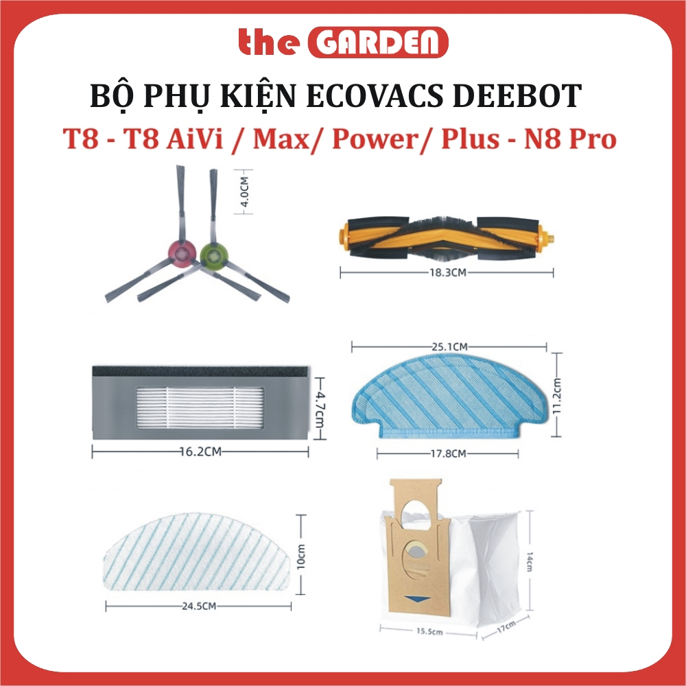 Bộ phụ kiện Khăn, Chổi cạnh, chổi chính, Chổi giữa, Lọc bụi Robot Ecovacs Deebot T8 Aivi, Power, Max,Plus, N8 Pro, N10.