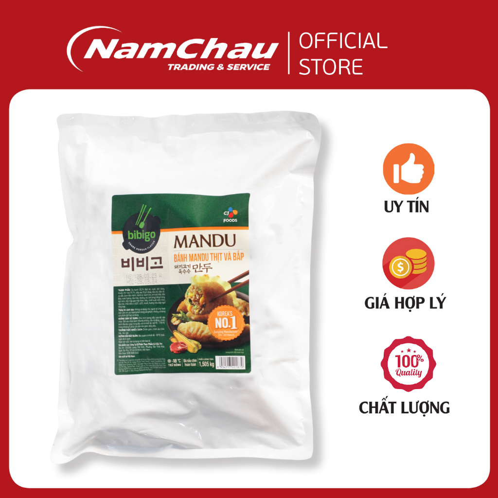 Bánh xếp Mandu nhân thịt & bắp CJ Food Bibigo 1.505gr chiên, rán, hấp tiện lợi [Giao hoả tốc HN]
