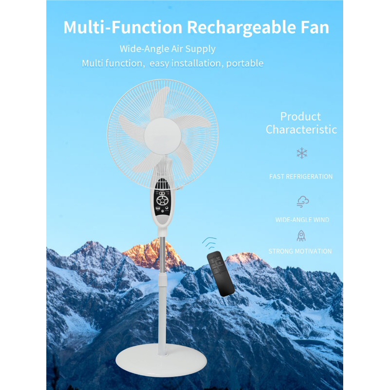 Quạt Tích Điện Năng Lượng Mặt Trời 5 Cánh 16 inch Sử Dụng Liên Tục Lên Đến 12H Chạy Êm Bảo Hành 12 tháng