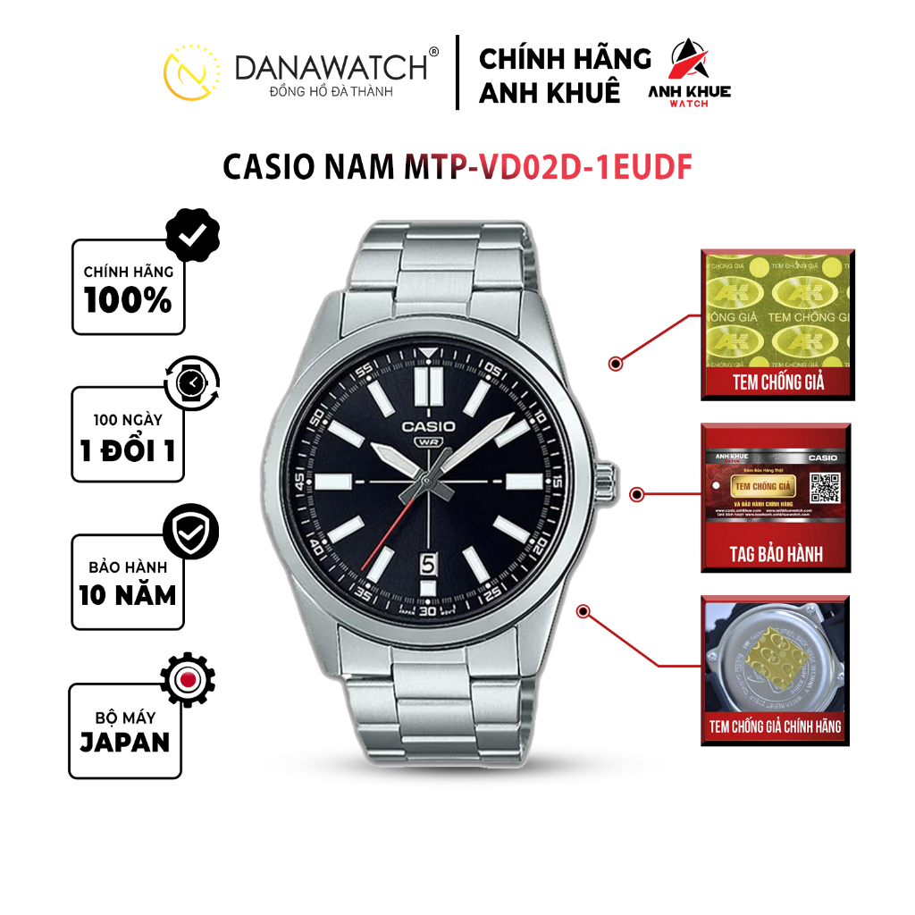 Đồng hồ Casio Nam chính hãng Casio Nhật Bản MTP-VD02D-1EUDF thép không gỉ chống nước tốt