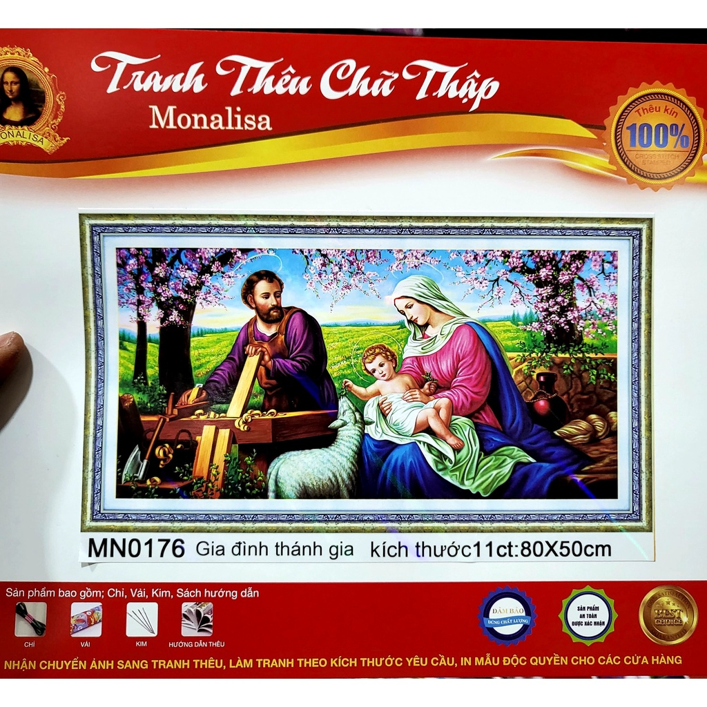 Tranh thêu, tranh đính đá gia đình thánh gia  -  - Y8328, Y8329, Mn0176, Mn0177, LV601