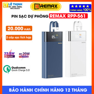 Pin sạc dự phòng remax rpp-561, dung lượng 20000mah , pd 22.5w và qc 22.5w, kèm 2 cáp sạc, màn hình hiển thị, 5 cổng ra
