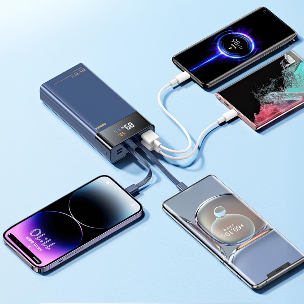 Pin sạc dự phòng Remax RPP-561, Dung lượng 20000mAh , PD 22.5W và QC 22.5W, kèm 2 cáp sạc, màn hình hiển thị, 5 cổng ra