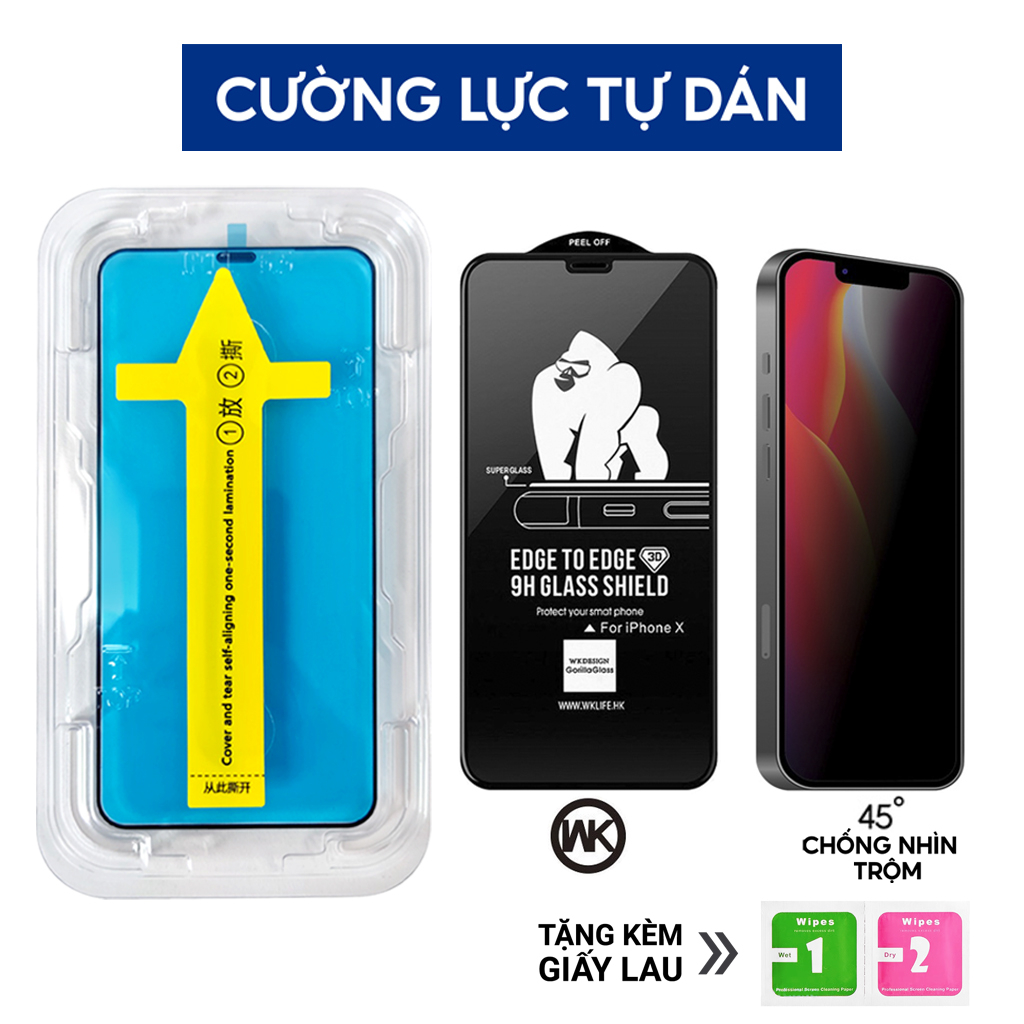 Kính cường lực Iphone Kingkong Chống Nhìn Trộm 21D Khung Tự Dán Blue Arrow Che Bụi 7Plus 8Plus Xs Max 11 12 13 14 Promax