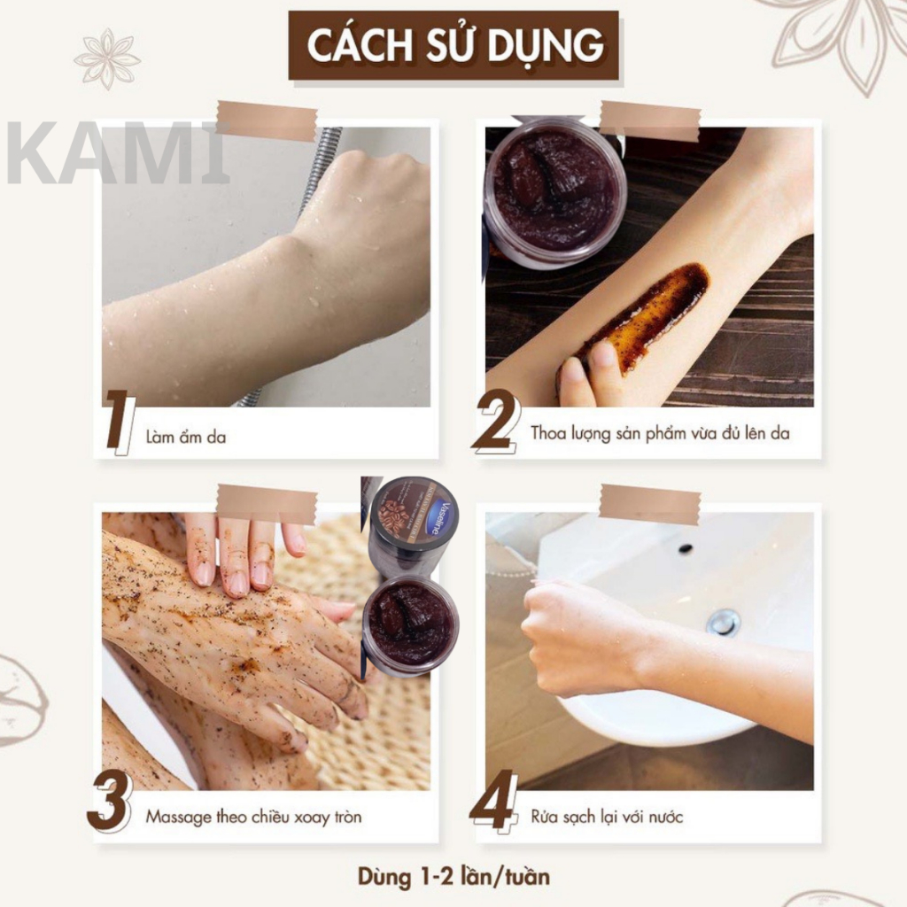 Kem Gel Tẩy Tế Bào Chết Body Toàn Thân Cà Phê Vaseline 200g Cấp Ẩm Trắng Sáng Da - KAMI