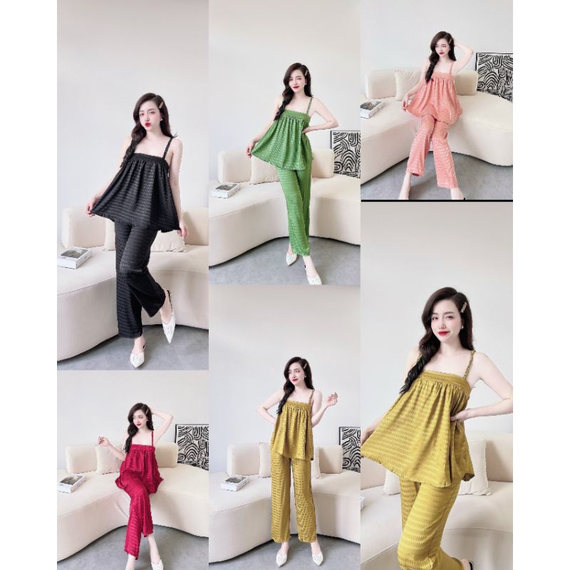 BỘ LỤA SATIN 2 DÂY CÚP NGỰC , QUẦN DÀI
