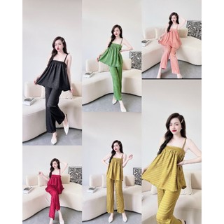 Bộ lụa satin 2 dây cúp ngực , quần dài