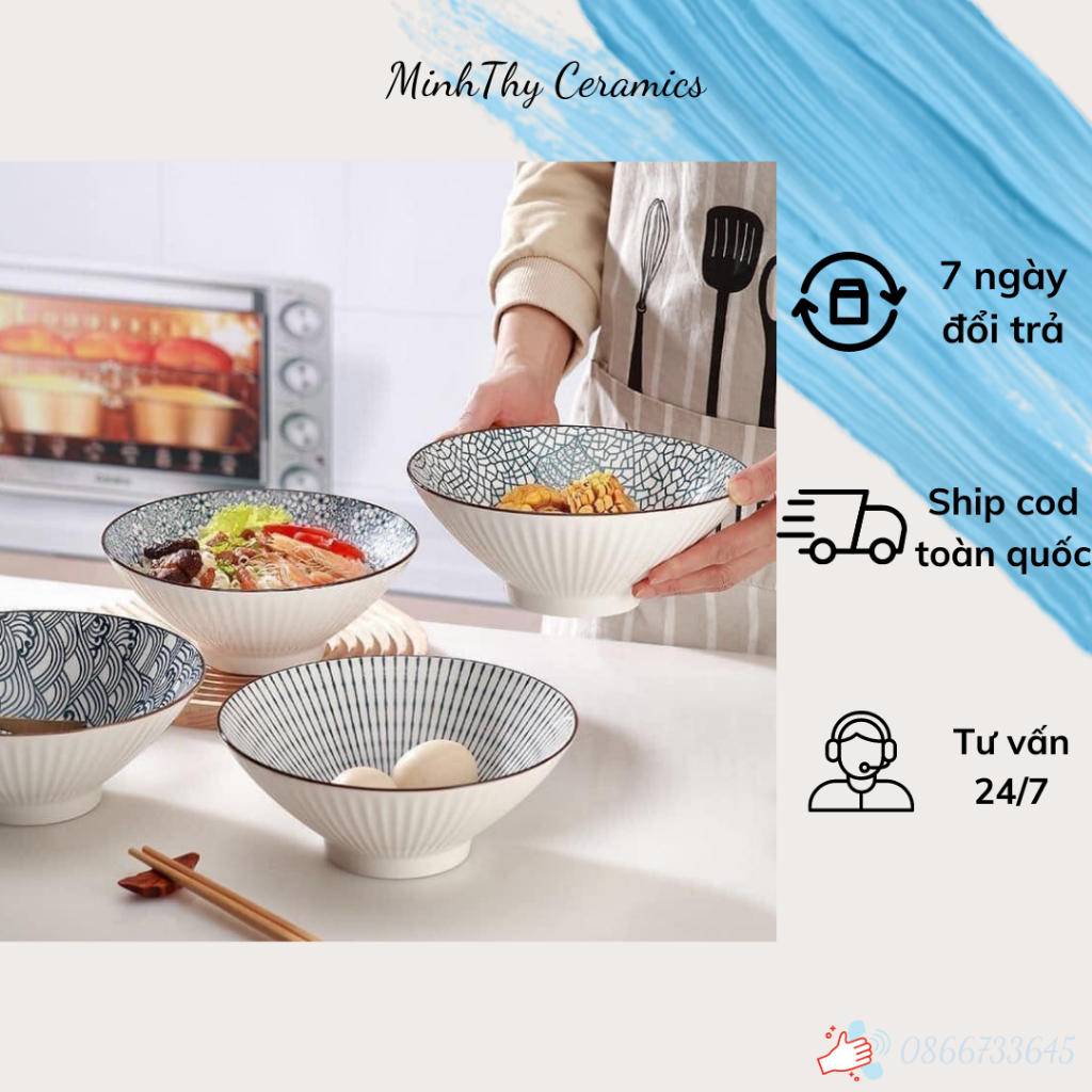 Bát tô đựng phở, tô sứ MinhThy Ceramics họa tiết phong cách Nhật Bản độc đáo