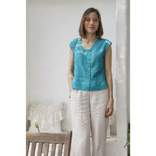 MaxMessi - Áo cánh dơi nữ Linen Tưng Premium FEMA form ngắn cổ vuông