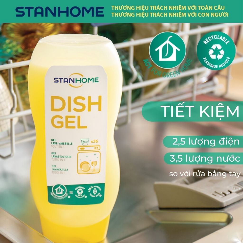 Gel Máy Rửa Chén Đậm Đặc Chuyên Dụng 3 trong 1 STANHOME Dish Gel Hương Trái Cây Làm Sạch Dầu Mỡ An Toàn 720ML