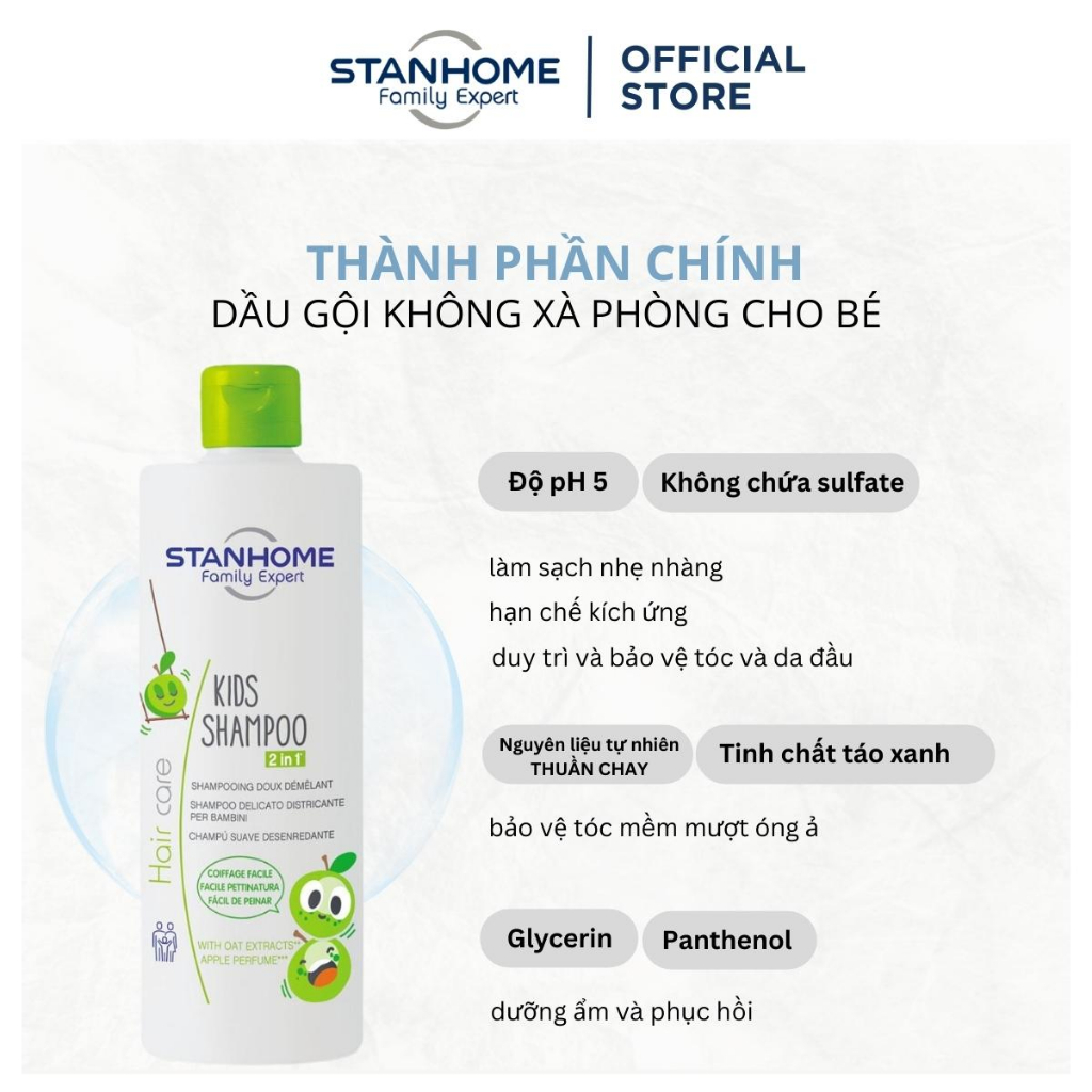 Dầu Gội Xả Cho Bé 3 Tuổi Trở Lên Hương Táo STANHOME Kids Shampoo Không Xà Phòng Diu Nhẹ An Toàn Cho Da Dầu Trẻ 200ML