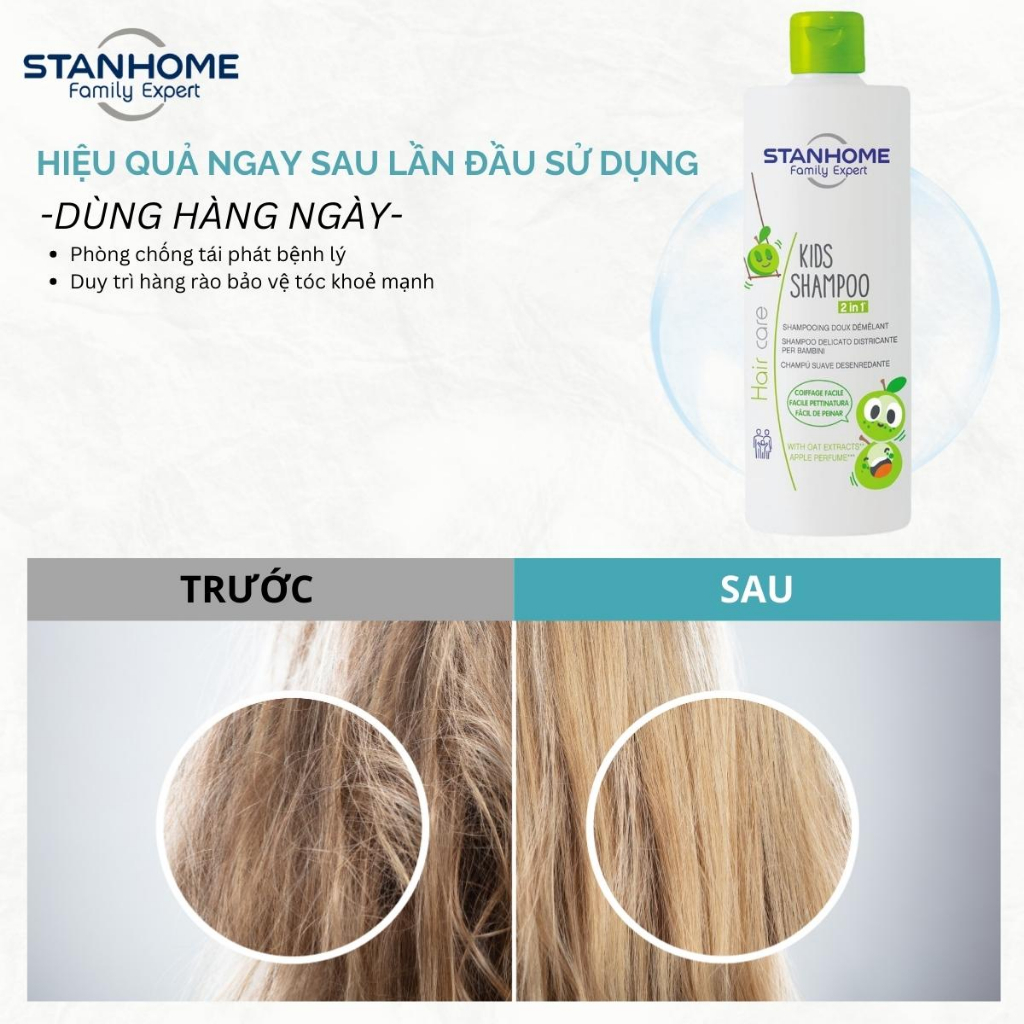 Dầu Gội Xả Cho Bé 3 Tuổi Trở Lên Hương Táo STANHOME Kids Shampoo Không Xà Phòng Diu Nhẹ An Toàn Cho Da Dầu Trẻ 200ML