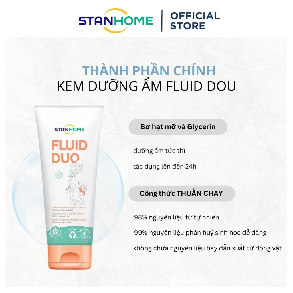 Kem Dưỡng Ẩm Cho Da Mặt Và Cơ Thể STANHOME Fluid Duo Thuần Chay Dành Cho Da Khô Da Nhạy Cảm 250ML