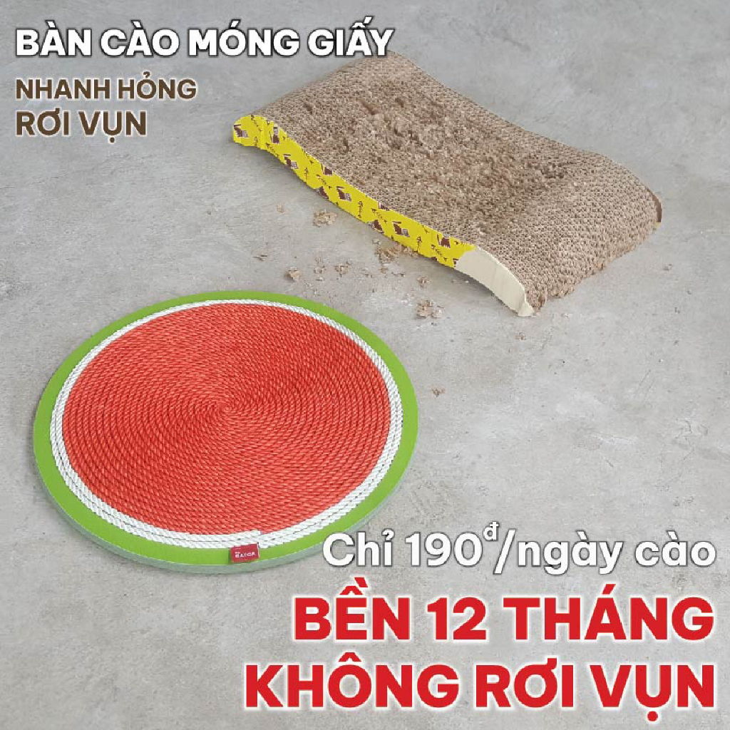 Bàn cào móng cho mèo thừng tái sinh siêu bền sạch nhà - BCM Dưa hấu  39*39 cm