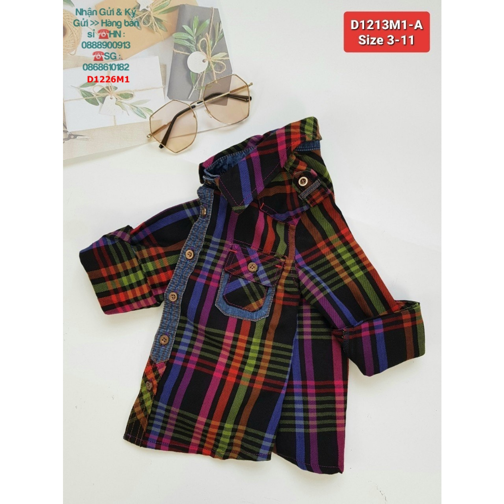 Áo sơ mi kẻ bé trai chất dạ , dài tay, kẻ túi ngực, màu xanh dương pha đỏ, hiệu zara kids, size nhỡ 3-11, D1213M1