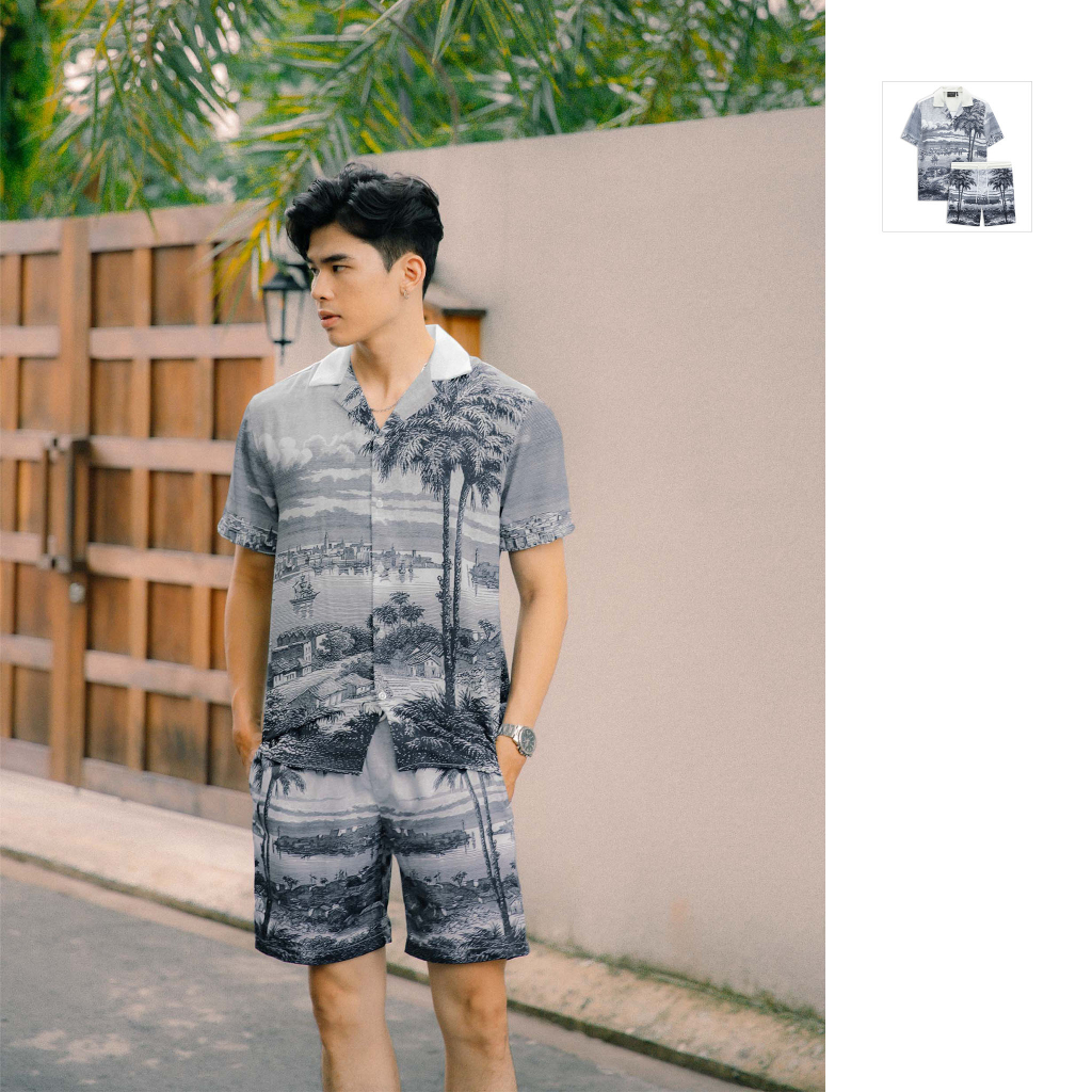 Set Nam Shirt Summer Landscape, Chất Vải Rayon Thoải Mái, SB0011, SOMEHOW