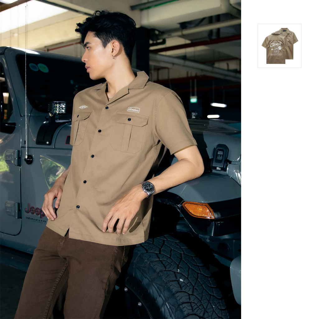 Áo Sơ Mi Nam Cuban Stickers Brown , Chất Vải Cotton Thoải Mái , SM0056-01 ,SOMEHOW