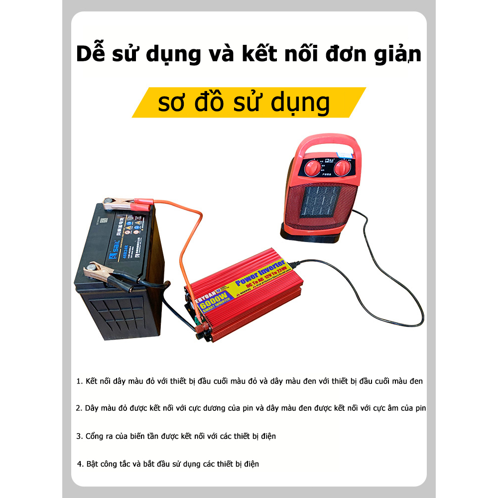 ERYUAN Bộ kích điện inverter 12V/24V lên 220V CÔNG SUẤT 6000W Sóng Sine