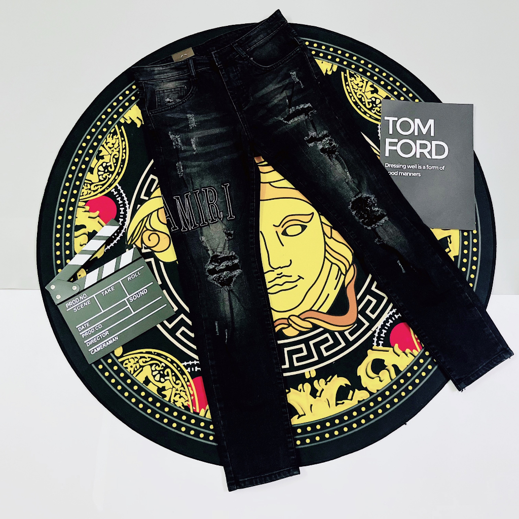 Quần jean nam AMIRI mix thêu thân vá thỏ chuẩn đẹp vải dày chất lượng