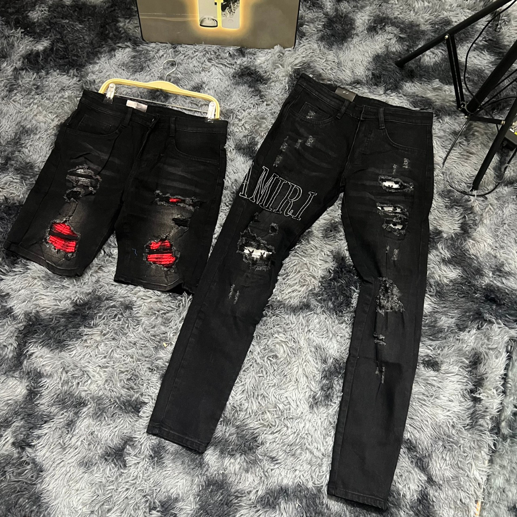 Quần jean nam AMIRI mix thêu thân vá thỏ chuẩn đẹp vải dày chất lượng