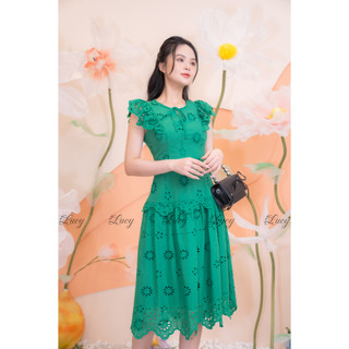 Đầm xoè Baozi 8343 thêu hoa tiểu thư cột nơ trẻ trung váy Lucy