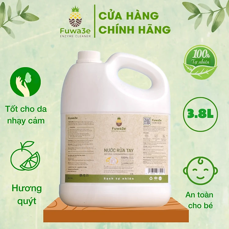 Nước rửa tay hữu cơ Fuwa3e mùi tinh dầu quýt từ chế phẩm Enzyme sinh học 3.8L