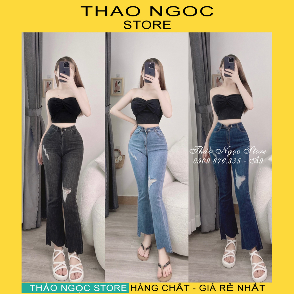 Quần jean bass lõ rách rối lại xéo co giãn tốt, form chuẫn, ôm dáng, nâng vòng 3 đẹp! (hàng có sẵn) THẢO NGỌC STORE