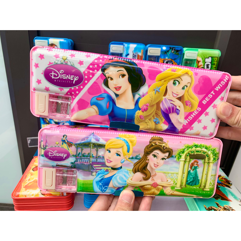 Hộp Bút Nhựa Nam Châm 2 Mặt Cao Cấp Đủ Mẫu Mã, Hộp Đựng Bút Kèm Gọt Chì In Hình Siêu Nhân,Công Chúa