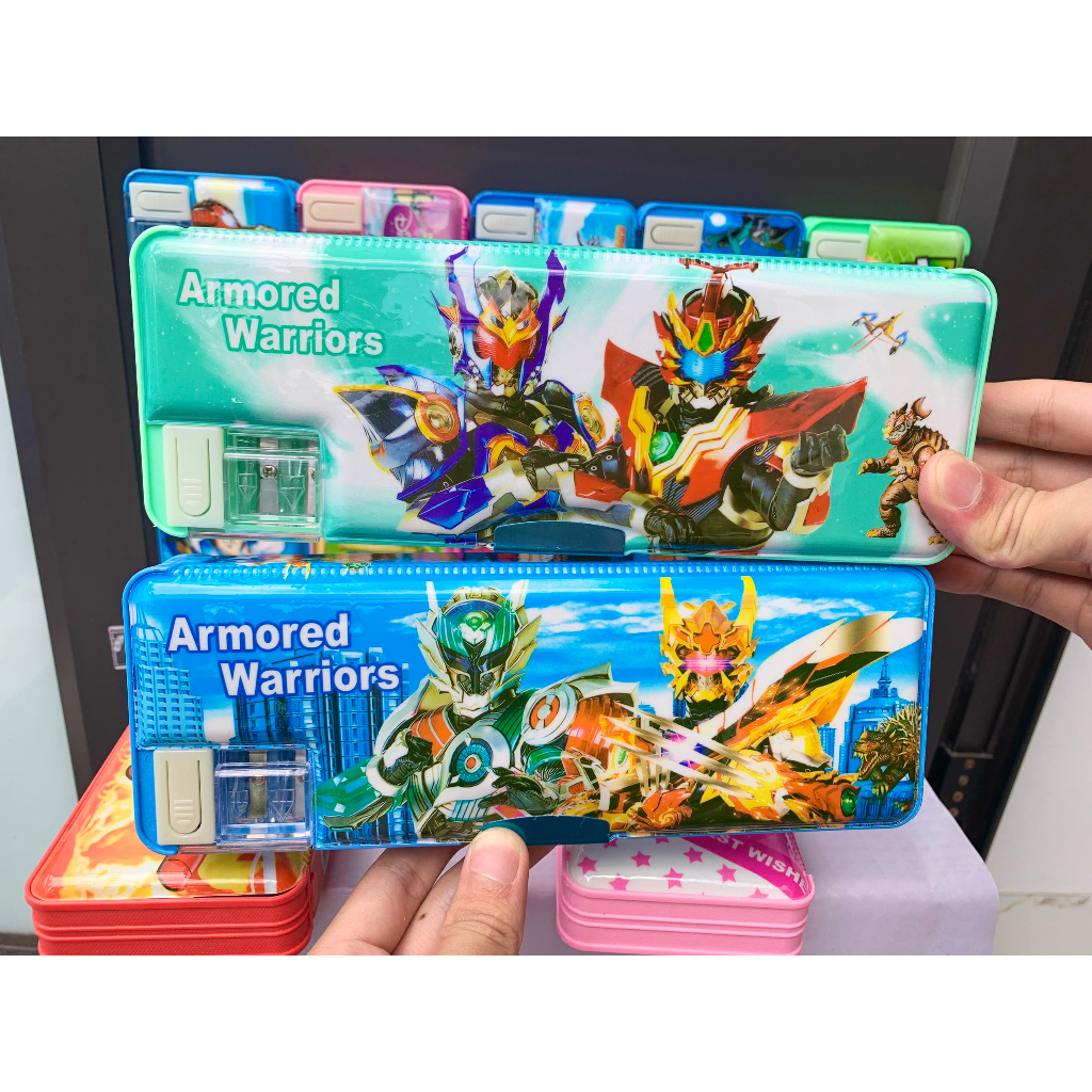 Hộp Bút Nhựa Nam Châm 2 Mặt Cao Cấp Đủ Mẫu Mã, Hộp Đựng Bút Kèm Gọt Chì In Hình Siêu Nhân,Công Chúa