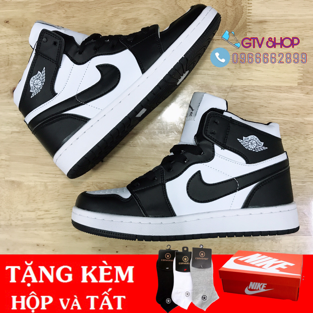Kèm hộp + Tặng thêm 1 đôi tất - Giày thể thao nam nữ sneakers 𝐍𝐢𝐤𝐞 Jordan panda cổ cao, size 36-44. .