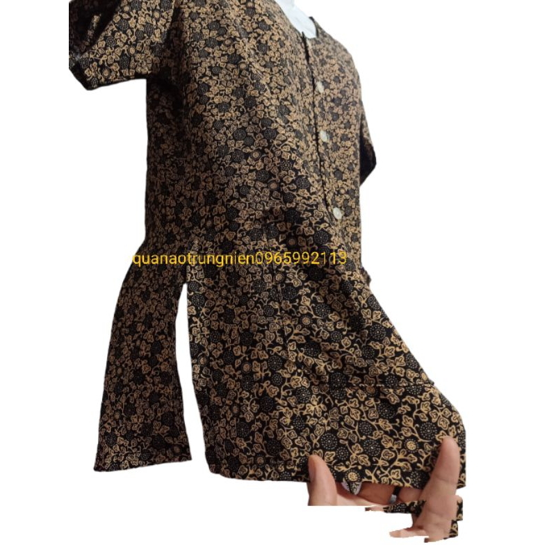 Áo lanh lụa hàn châu cộc tay xẻ tà có túi bà già