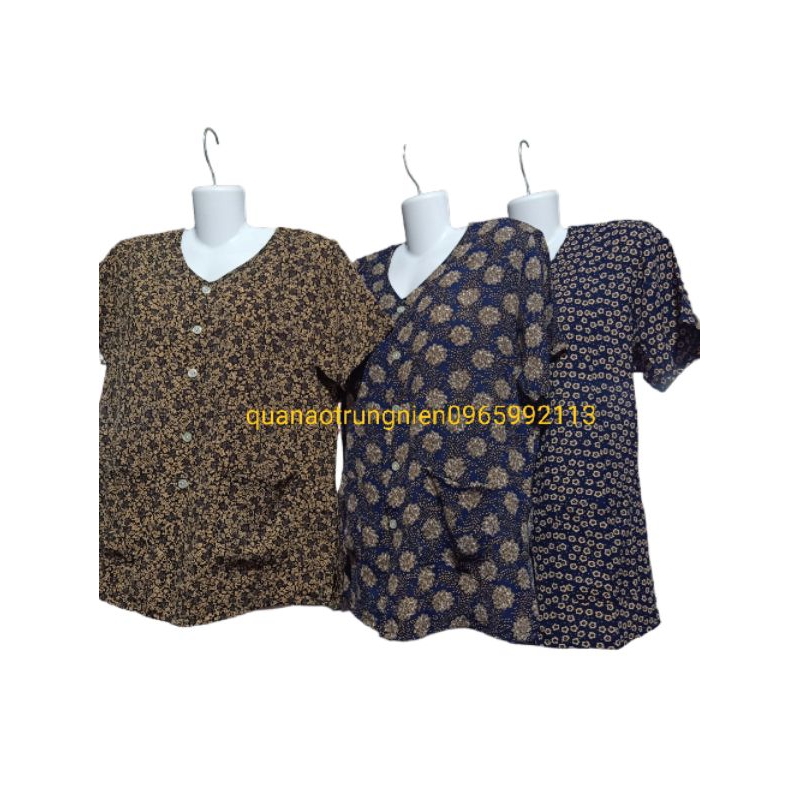 Áo lanh lụa hàn châu cộc tay xẻ tà có túi bà già