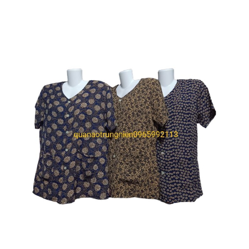 Áo lanh lụa hàn châu cộc tay xẻ tà có túi bà già