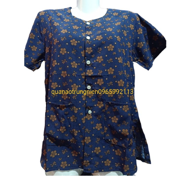 Áo lanh lụa hàn châu cộc tay xẻ tà có túi bà già