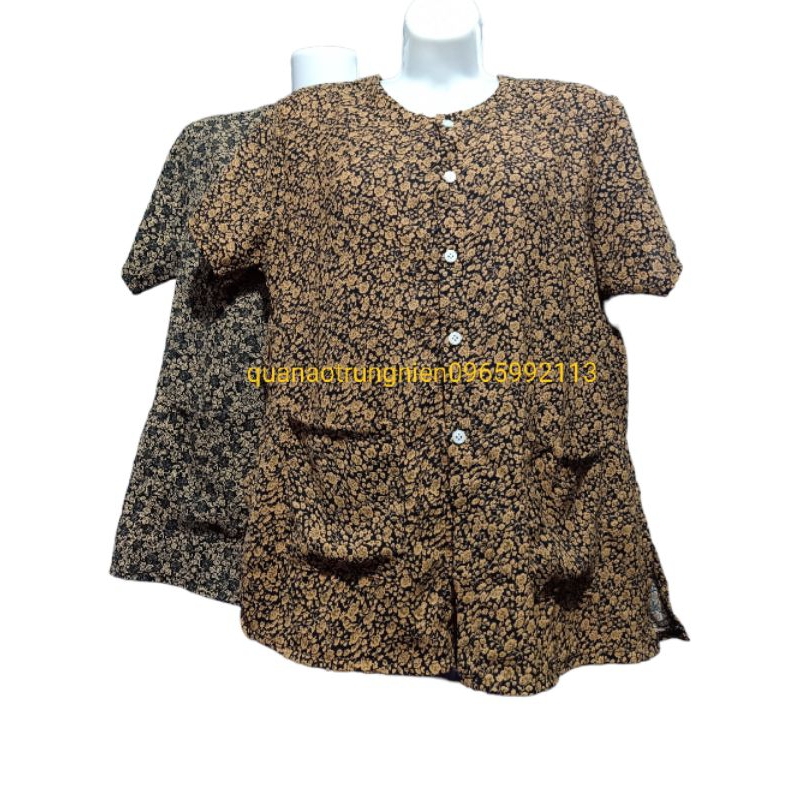 Áo lanh lụa hàn châu cộc tay xẻ tà có túi bà già