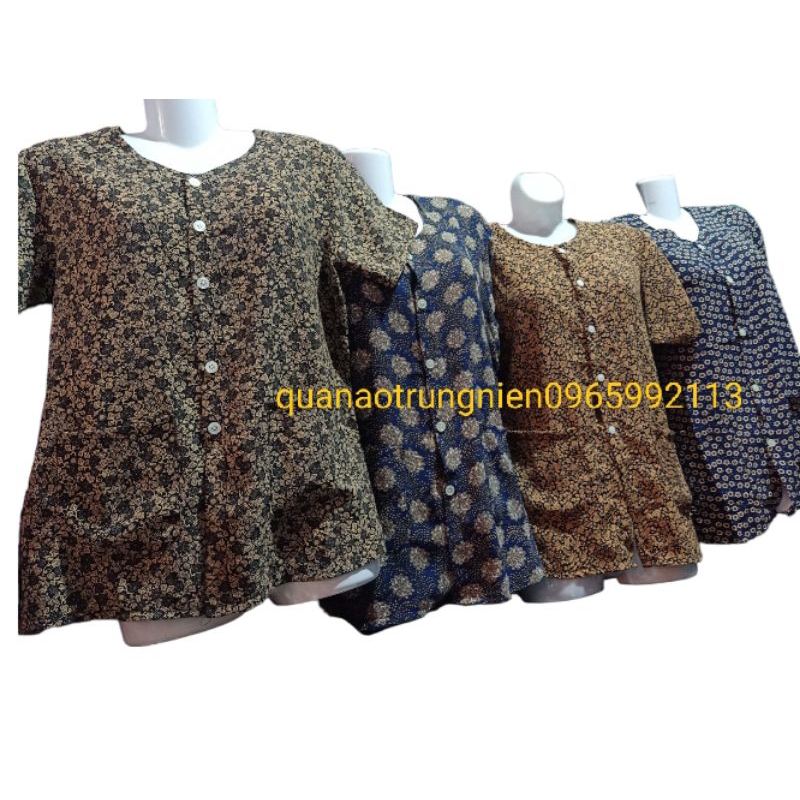 Áo lanh lụa hàn châu cộc tay xẻ tà có túi bà già